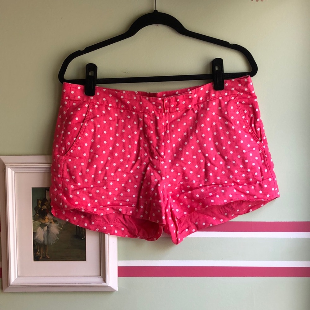 J. Crew Red and White Polka-Dot Linen Shorts